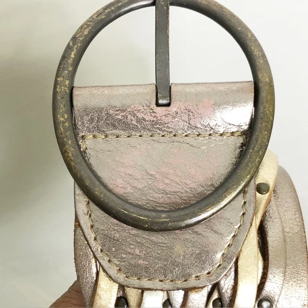Fossil leather, metallic woven belt